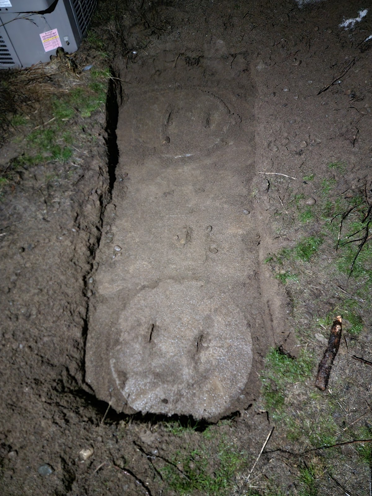 An excavated septic tank with the lids exposed, ready for service